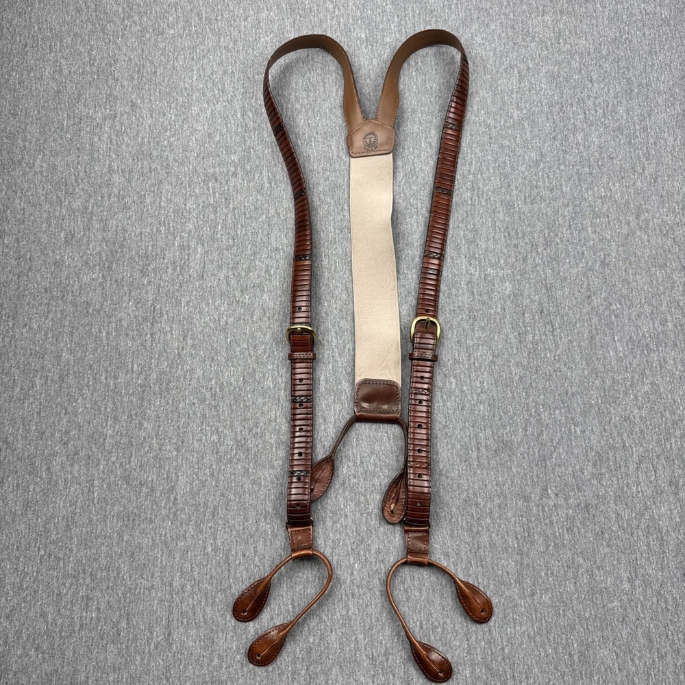 TORINO BROWN LEATHER SUSPENDERS BRACES Made in USA